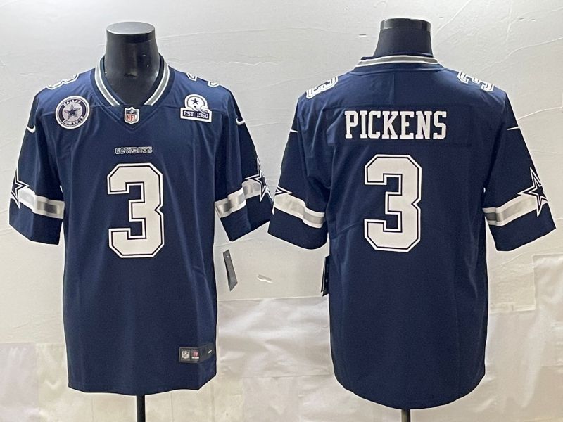 Men 2025 Dallas Cowboys 3 Pickens Drak Blue Nike Limited NFL Jersey style 4